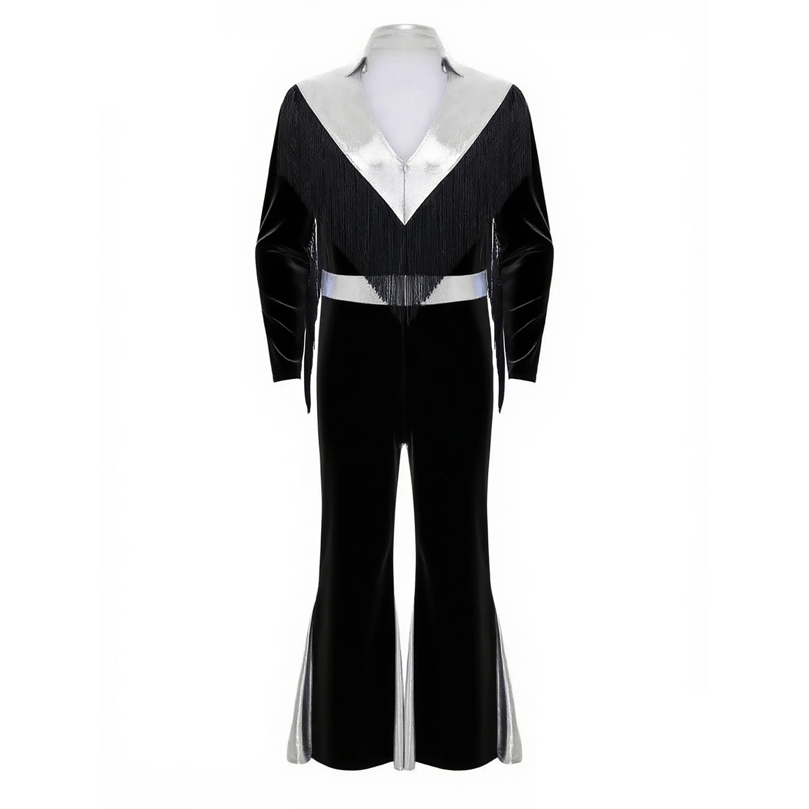 

Gentry Men's Party Club Vintage Disco Waltz Dance Outfits Metallic Shiny Tassel Flared Pants Jumpsuits for Raves Carnival Outfit