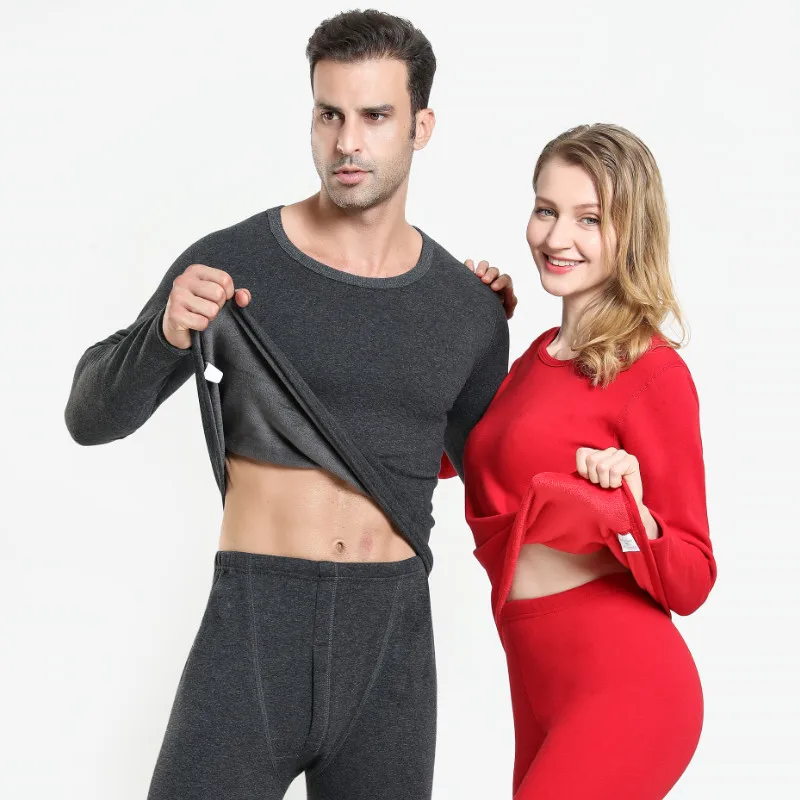 Shaggy Plush Lining Long Johns Top & Bottom Set Solid women and men Thickened Elasticity Trousers Comfort Thermal underwear set