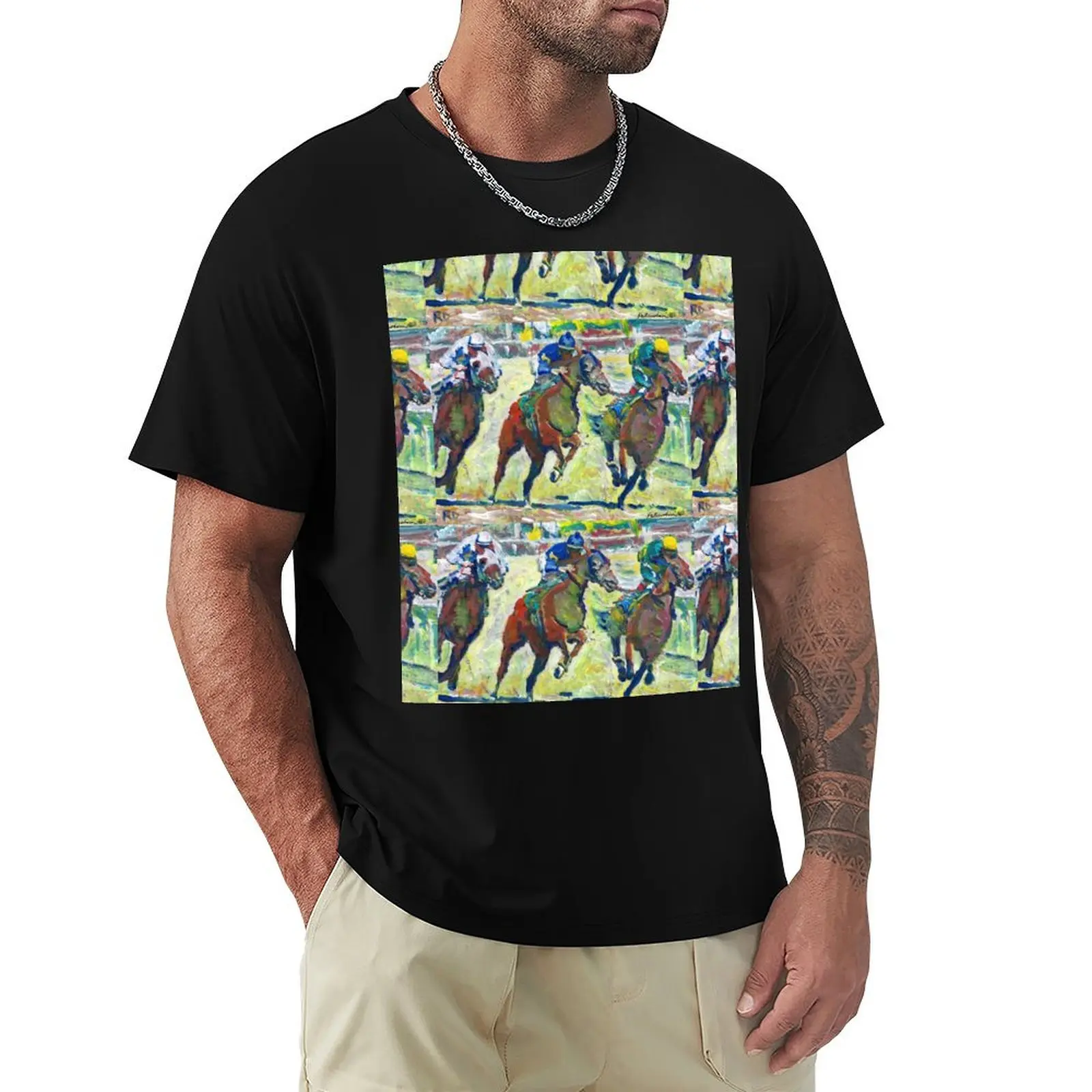 

At The Horse Races, Horse Picture T-Shirt for a boy summer 2025 mens workout shirts