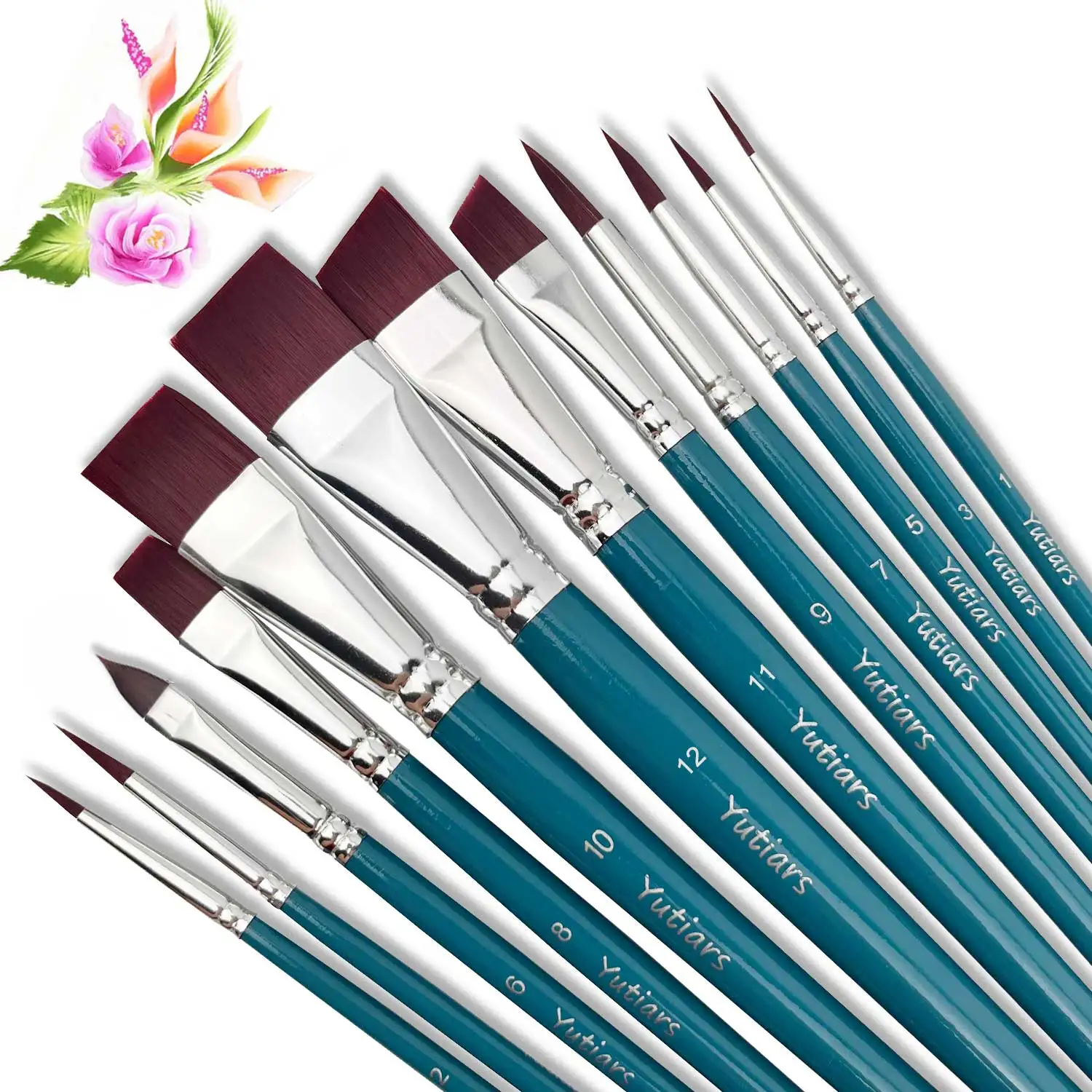 Juego de 12 Pinceles Profesionales para Pintura Facial con Cerdas de Nailon, Ideales para Maquillaje Artístico, Puntas de Pétalo, Relieve y Delineado