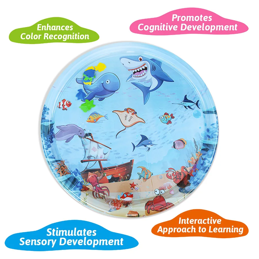 1pc 93cm Large Baby Playing Water Mat Shark Pattern PVC Inflatable Round Play Mat Cushion Toddler Pad Kids Early Educational Toy