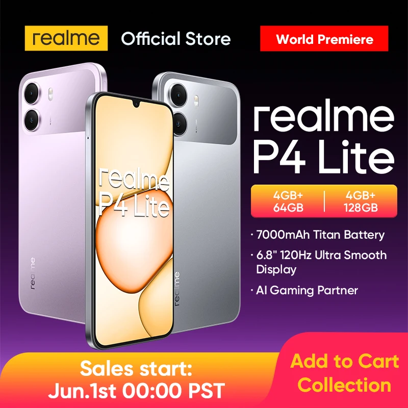 

[New Launch] realme P4 Lite Smartphone 6.8" 120Hz Display Octa-Core Chipset 7000mAh Titan Battery 15W Charge 8MP Camera IP64