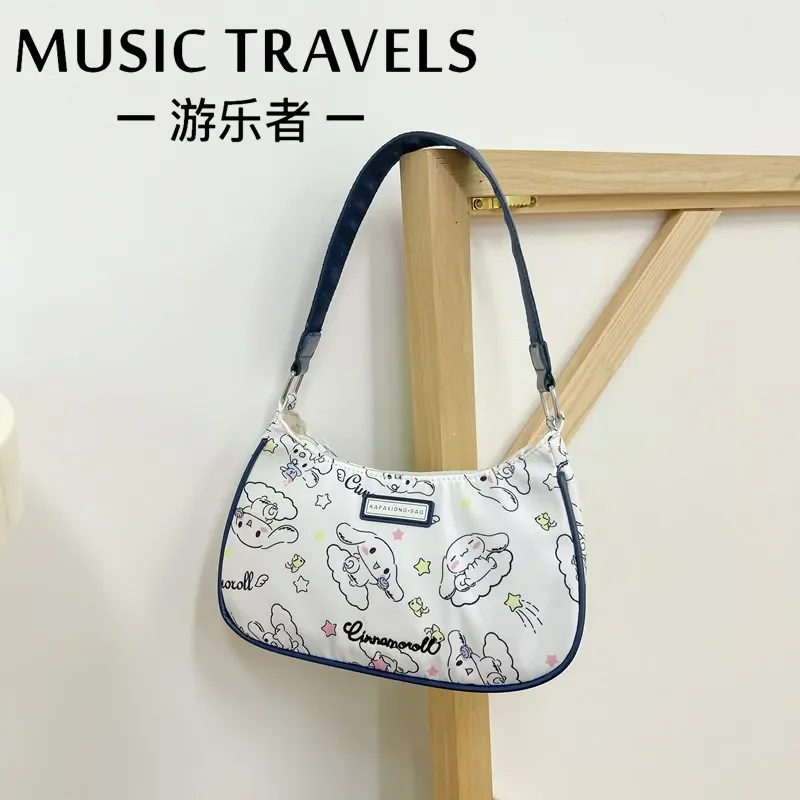 Bolso de mano con estampado de dibujos animados de MINISO Hello Kitty para niñas, bolso personalizado de nailon para hombro y axila