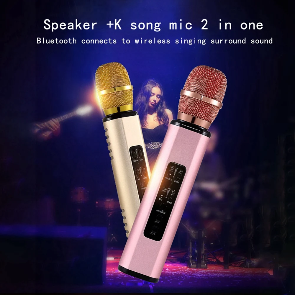 Microphone Bluetooth sans fil K6, karaoké, condensateur, haut-parleur pour touristes, portable, chant, noir