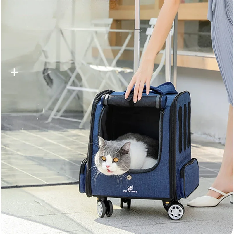 

Multifunction Cat Backpack Can Back Can Pull Cat Basket Universal Pulley Cat Transport Case Comfortable Breathable Pet Trolley