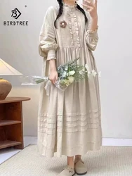 New Summer Cotton Long Sleeve Dresses Woman Stand Solid Mori Girl Casual Sweet Preppy Ruffles Loose Dress 2024 Autumn D47607QC