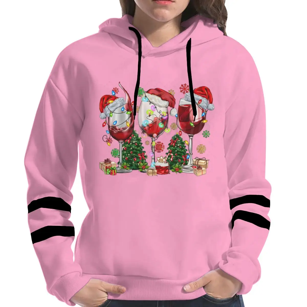 نظارات مشروبات عيد الميلاد، هوديس عصري، بلوفرات للسيدات لعيد الميلاد، بلوزات بأكمام طويلة، هوديس جرافيك للسيدات