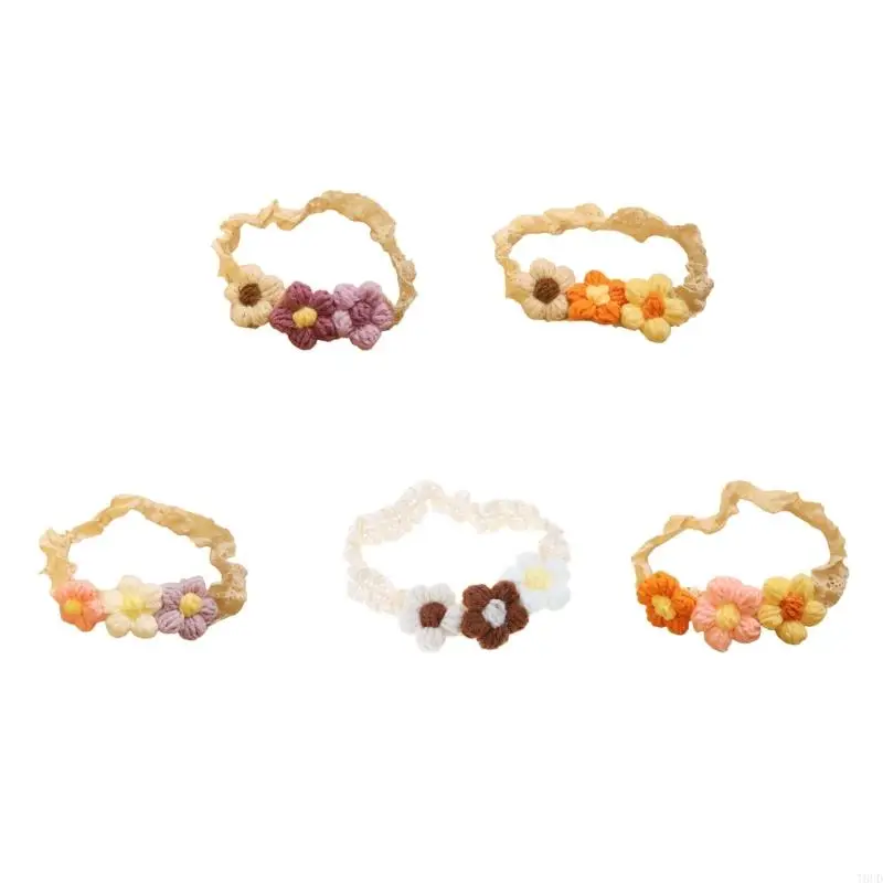 T8UD Baby Headband Elastic Headband with Flower Oranament Fashionable Little Girls Headband Lace Headwear for Girls