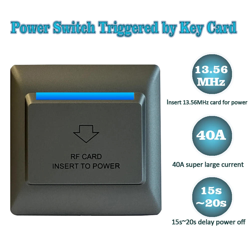 40A Mifare 1 Key Card Switch Hotel Energy Saving Switch High Frequency 13.56M Support 110V/220V/12V/24V Power Off 15s Delay