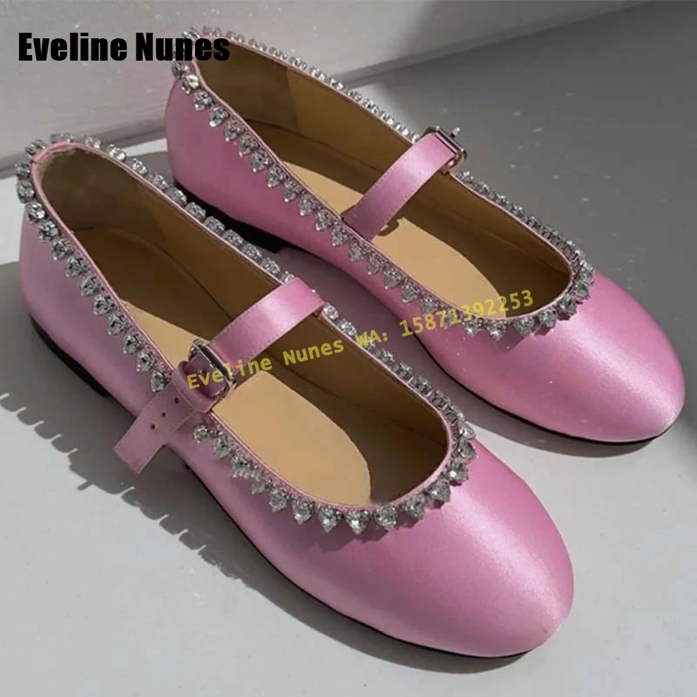 

Heart-Shaped Rhinestone Silvery Mary Jane Pumps Round Toe Square Heel Buckle Strap Shallow Flat Shoes Casual Sweet 2025 Spring