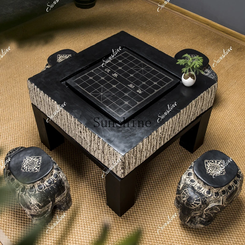 Garden Outdoor Antique Chinese Chess Board Table and Chair Stone Stool/Table Go Tea Table FT view 3