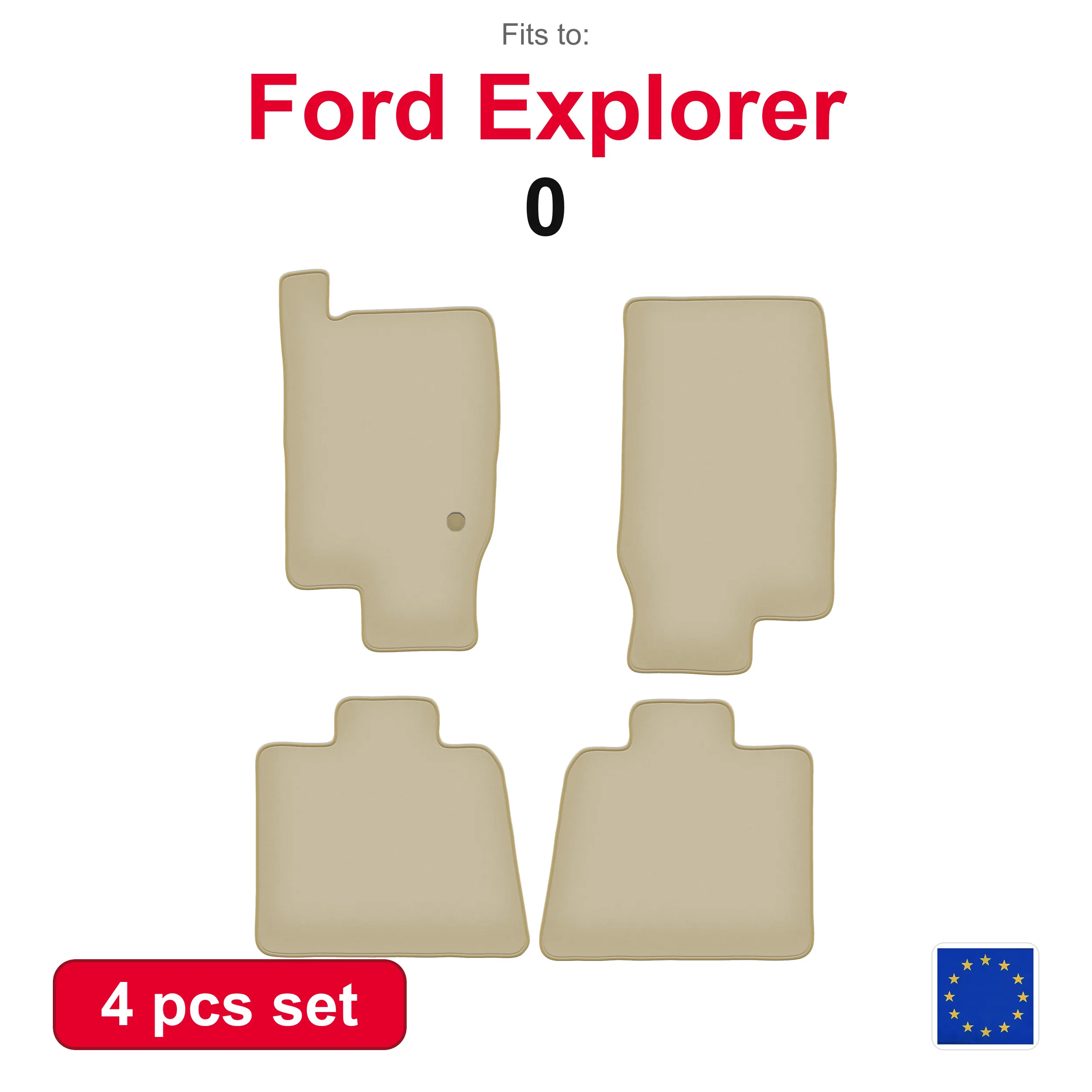 PREMIUM Auto-Velourmatten für Ford Explorer im Kundendesign (0) – beige passend (4 Stück) – passgenaues Autofußmatten-Set