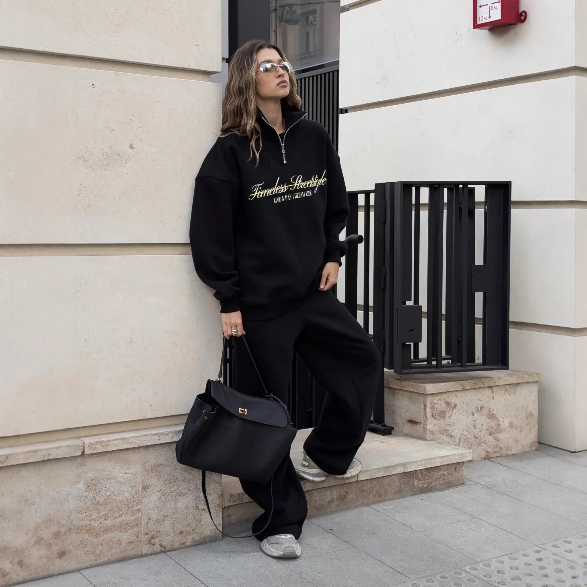 

Autumn Women's Tracksuit Letter Zipper Warm Oversize Solid Casual Two Piece Set Women Classic Sports Trouser Suits For Women