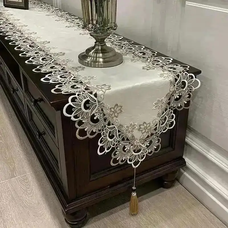 Lace Embroidered Table Runner Fabric Dining Table And Coffee Table TV Cabinet Shoe Cabinet Dust-Proof Towel Cloth Home Supplies