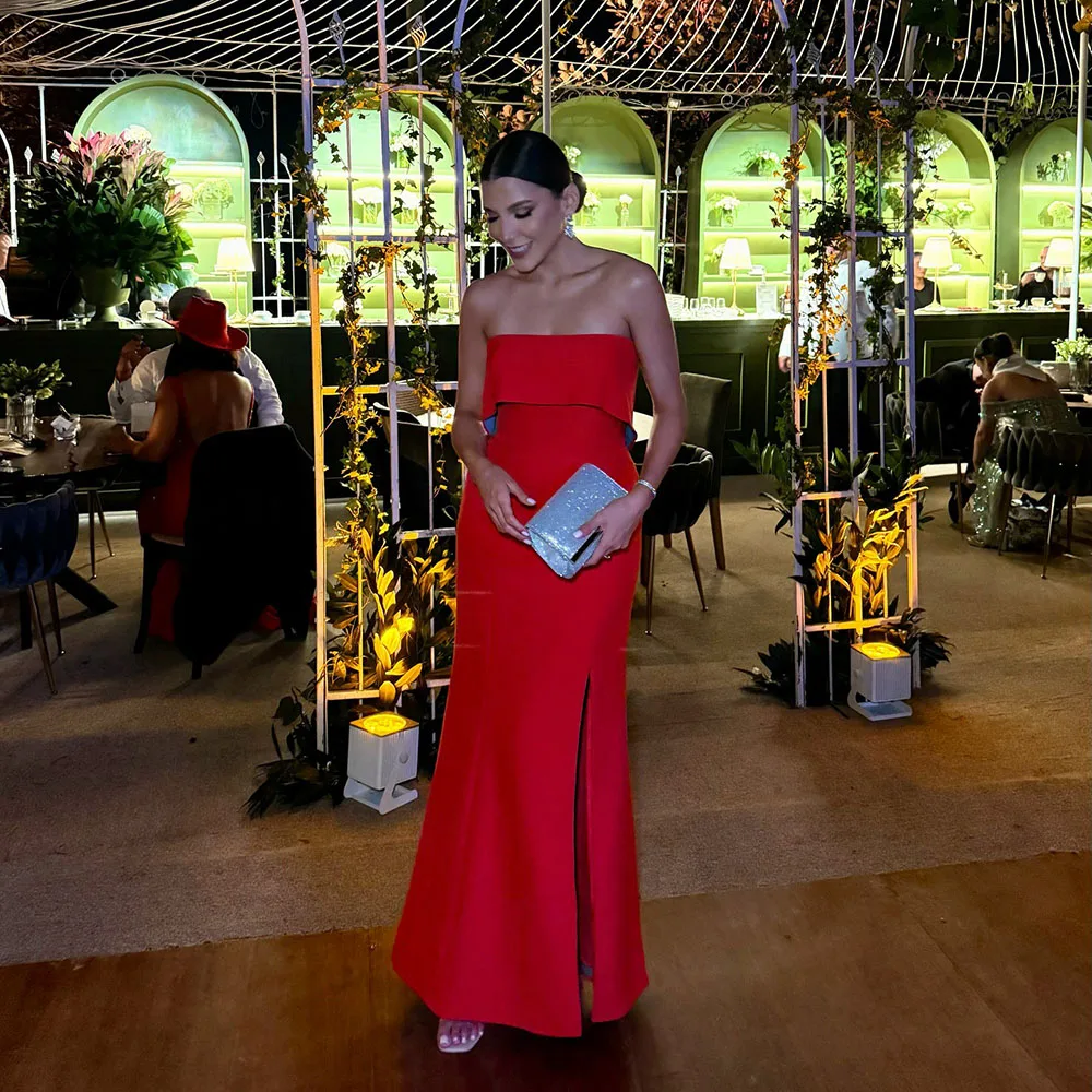 

Msikoods Customized Red Strapless Pleated Prom Dress 2025 Elegant Evening Dress Formal Birthday Gown Women Party Guest Gown
