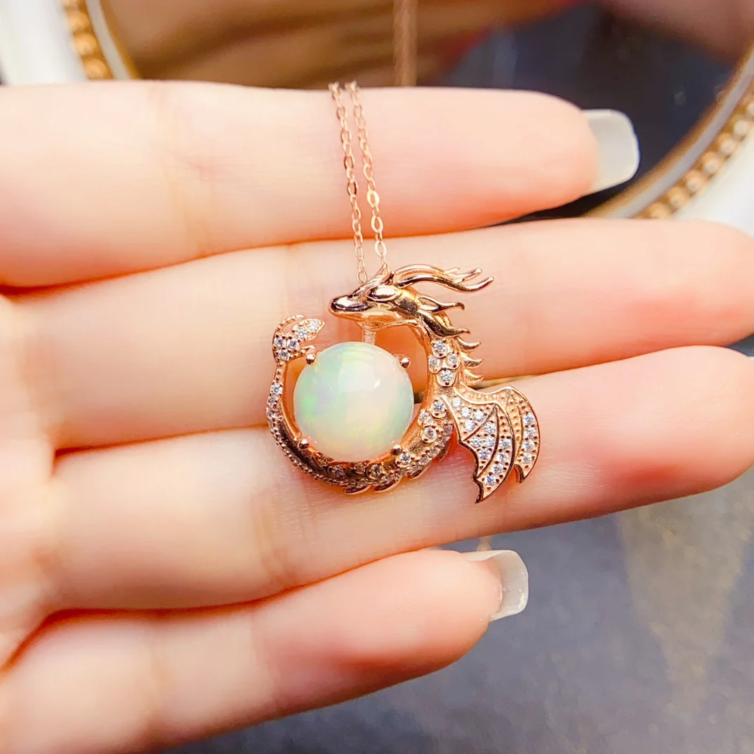 

FS 10 мм натуральный опал ожерелье кулон дракона ожерелье S925 стерлингового серебра изысканные очаровательные свадебные украшения для женщин с сертификатом