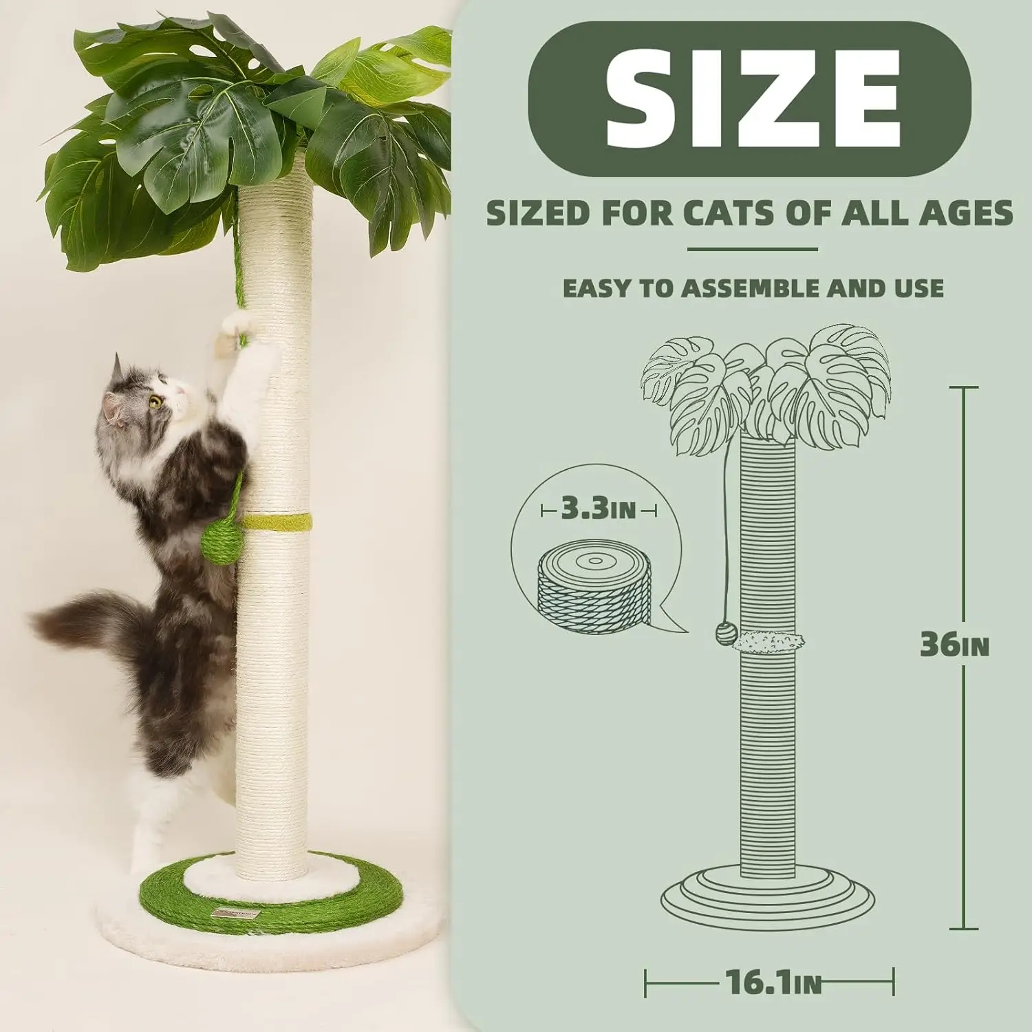 Cat Scratching Post for Indoor Cats and Kitten,  Sisal Hanging Interactive Ball, Suitable All Type of Cats