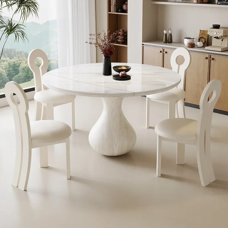 DSA medieval rock slab solid wood dining table and chairs household simple retractable folding dining table variable round table