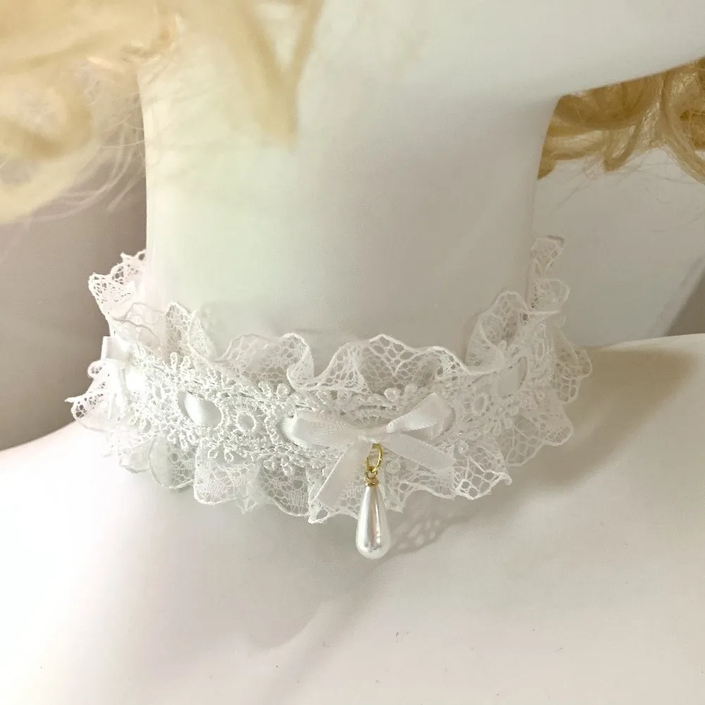 

Jewelry Cloth Lolita Lace Bow Necklace Satin Ribbon Waterdrop Pendant Lace Necklace Bow Necklace Jewelry