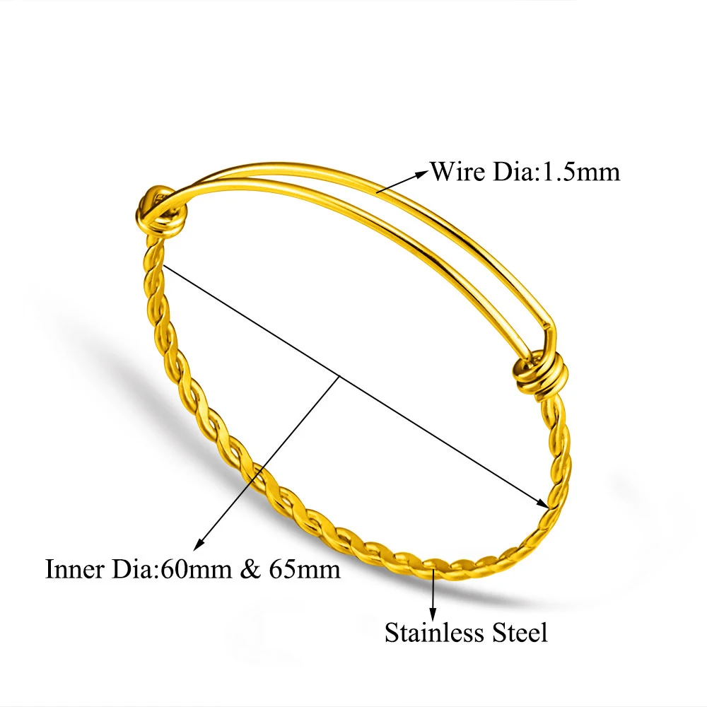 Grace Moments 3 Color Cable Wire Bangle Women Adjustable Cuff Bracelet 50mm 55mm 60mm 65mm Never Fade Jewelry Accessories