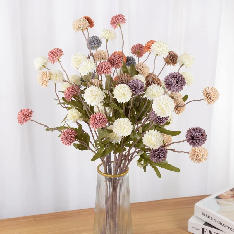 5 Head Artificial Dandelion Long Branch Silk Dandelion Flower Ball Wedding Party Decoration Home Table Vase Fake Flower Supplies