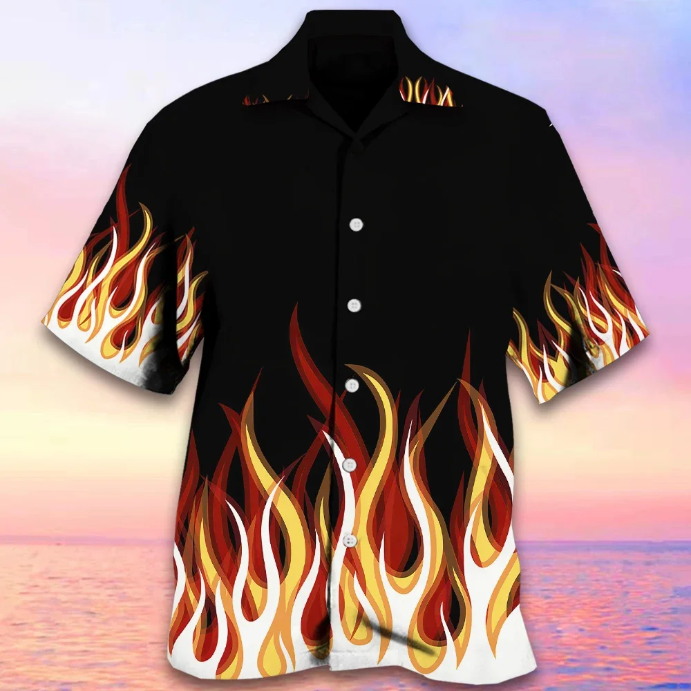 Summer Flame Pattern Men's Shirt 3D Print High Quality Hawaii Cuban Clothing Daily Collar Holiday Casual Designer Short-sleeved