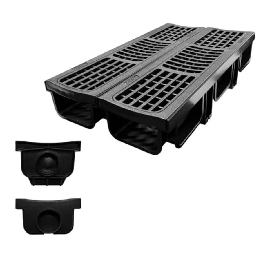 

B Class Driveway Channel Drain with HDPE Grate-19.7Lx5.5Wx3.9H in. Shallow Profile Trench Drain System, 2 Pack Total Length 39.
