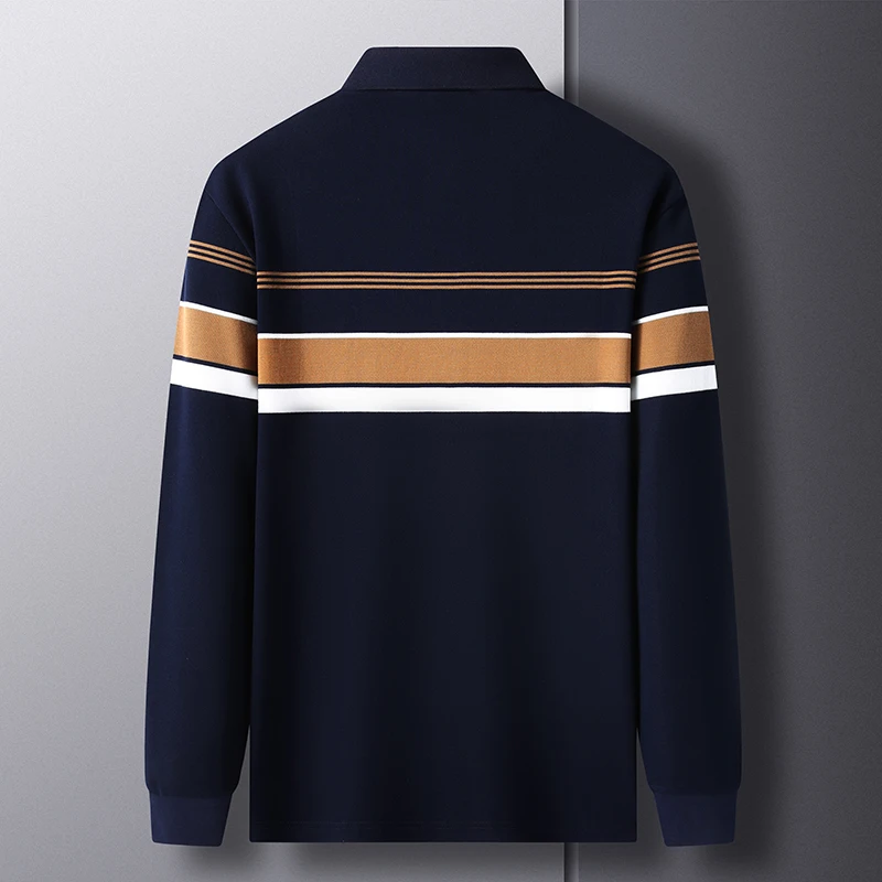 High end brand striped long sleeved exquisite letter printed polo shirt 2023  Autumn New men\'s lapel T-shirt Fashion casual top