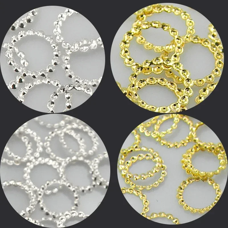 1000Pcs Gold Silver Copper Hollow Hemp Wreath Round Nail Art Decorations Ring Patch Rivet Metal Diy Tips Charm Jewelry Accessory