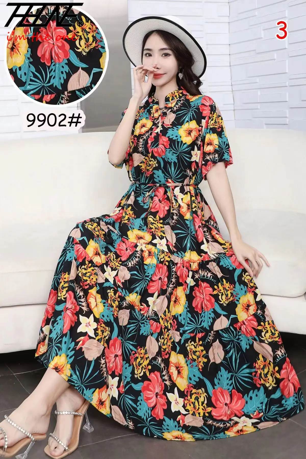 THHONE Vestidos Para Mujer Summer Women Dress 2024 Long Chinese Style Print Vintage Robe Floral Holiday Casual Fashion Dresses