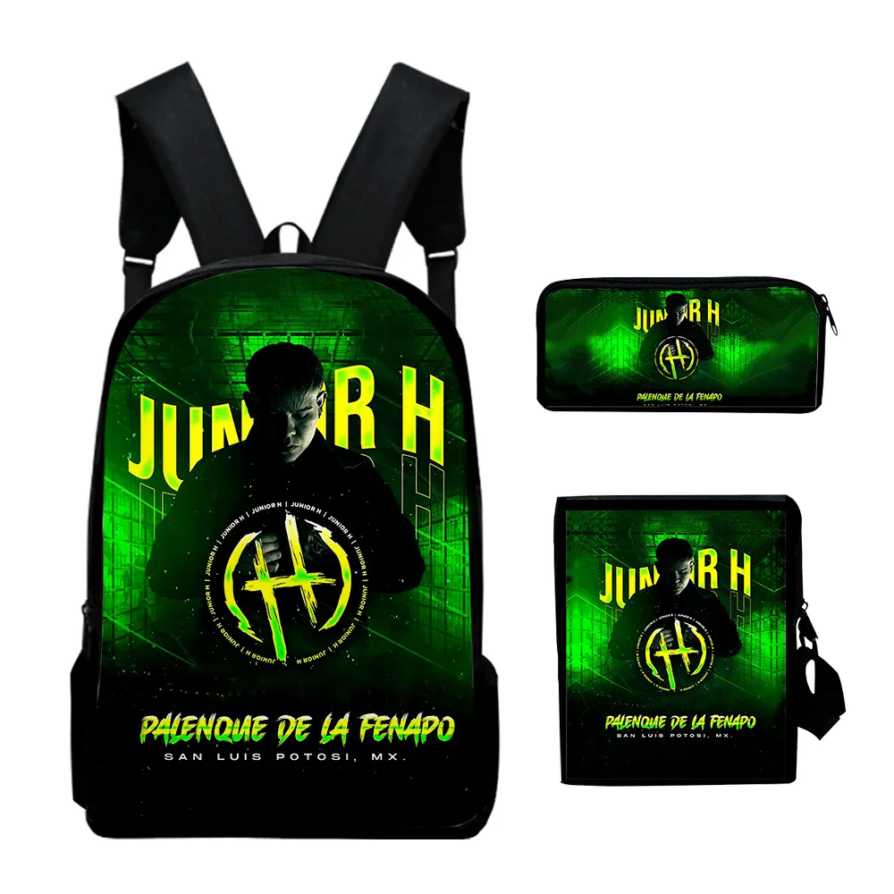 Cantante pop di lusso Junior H Stampa 3D 3 pezzi / set Borse da scuola per alunni Zaino per laptop Zaino Borsa a tracolla inclinata Astuccio