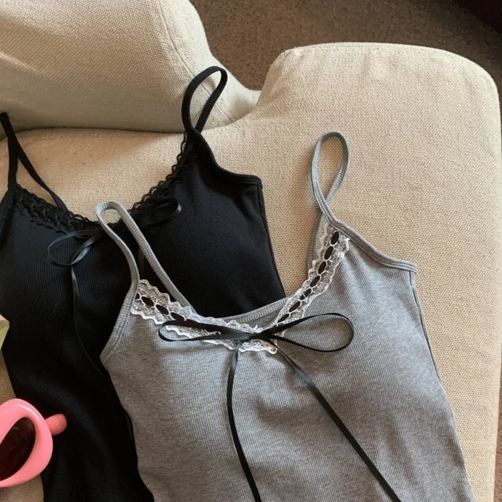 Fashion Sleeveless Slim Lace Crop Top Solid Color Sweet Girl's Vest Top Y2k Bottoming Shirt Camisole with Pads Lady