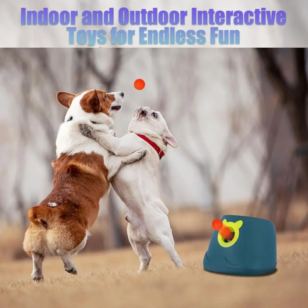 Lançador automático de bolas para cães com distância ajustável para cães e filhotes pequenos, auto-jogando com 10 bolas de 2 polegadas