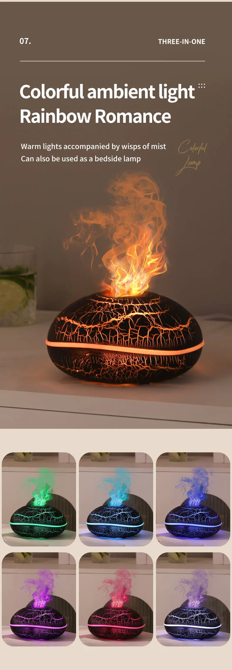 2024 New Simulated Flame Humidifier Colorful Night Light Ultrasonic Atomization Can Add Essential Oil Small Aromatherapy Machine