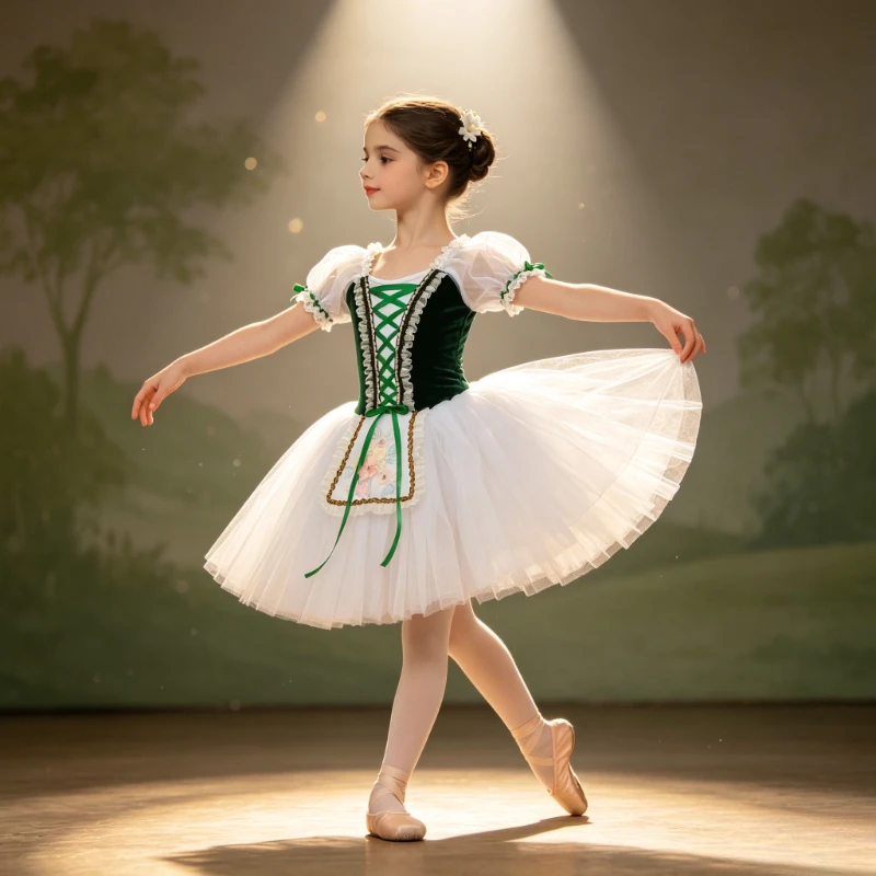 

Giselle Style Ballet Tutu Dress Velvet Body Short Puff Sleeves Ballerina Dancewear Gymnastics Leotard Performance Costume