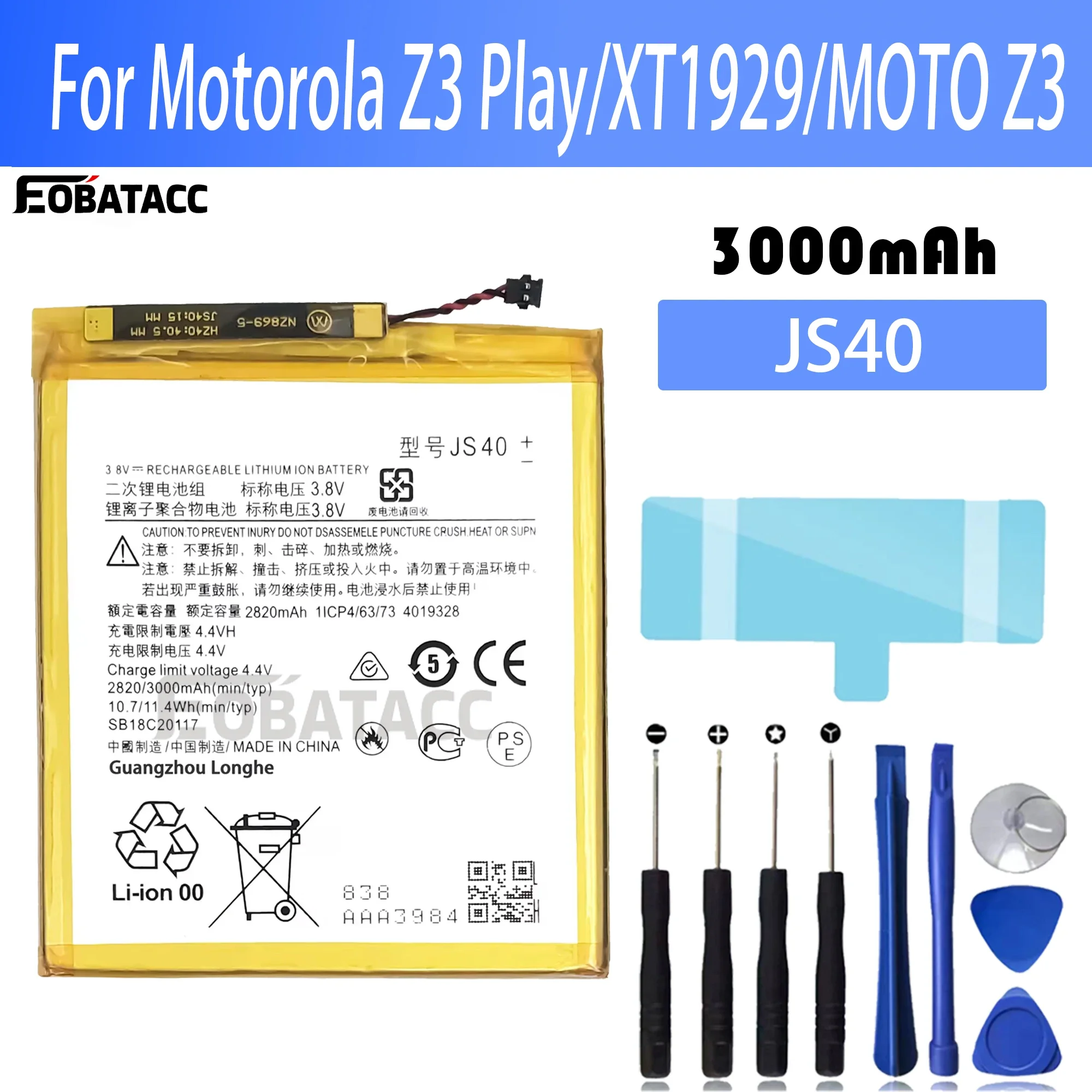 

100% New Original Battery JS40 For Motorola Z3 Play/XT1929/MOTO Z3 Battery + Free Tools