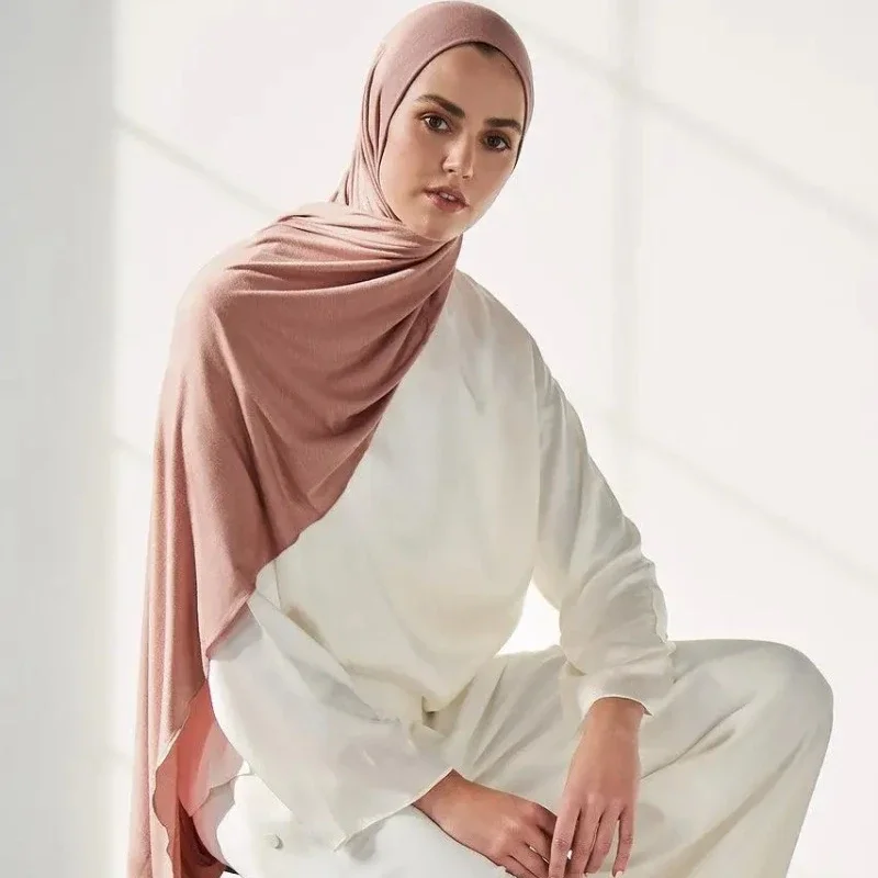 Lenço Modal de Algodão Jersey Hijabs para mulheres, lenço muçulmano longo, xale, elástico, lenços lisos fáceis, envoltórios de cabeça, bandana,