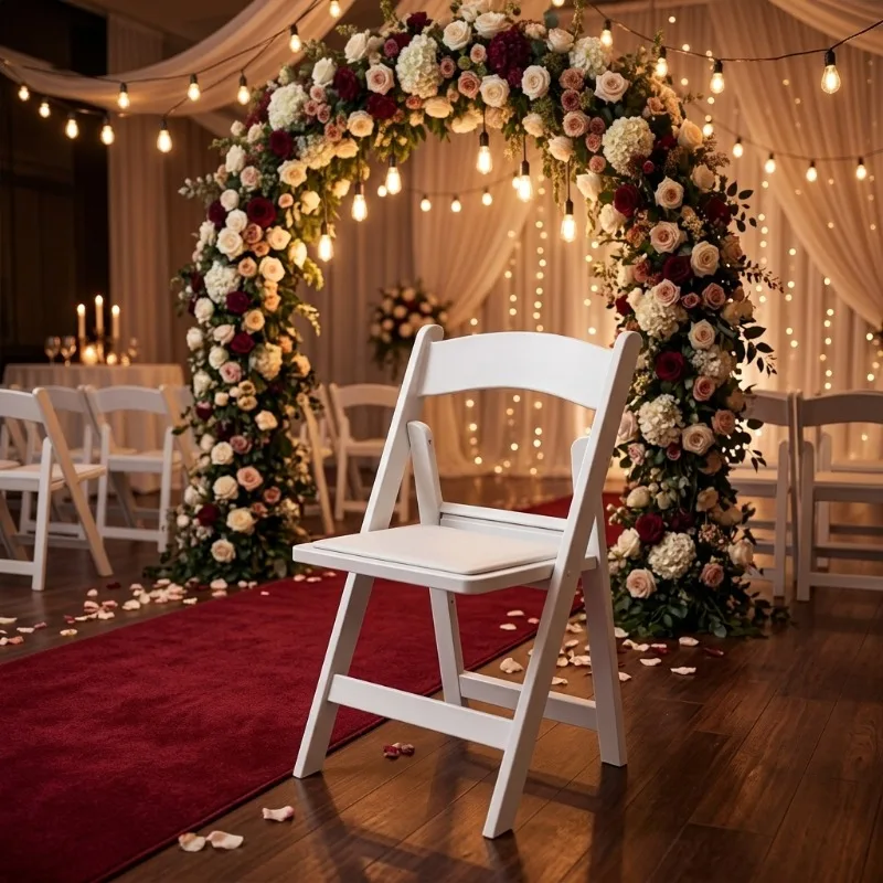 Factory Wholesale Premium White Padded Folding Chair Wedding Rental Event Banquet Dining Chairs