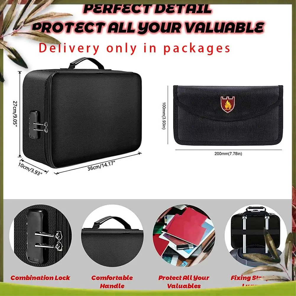 New-Fireproof File Organizer Bags,Fireproof And Waterproof Document Box With Money Bag, Fireproof Safe Bag With Lock