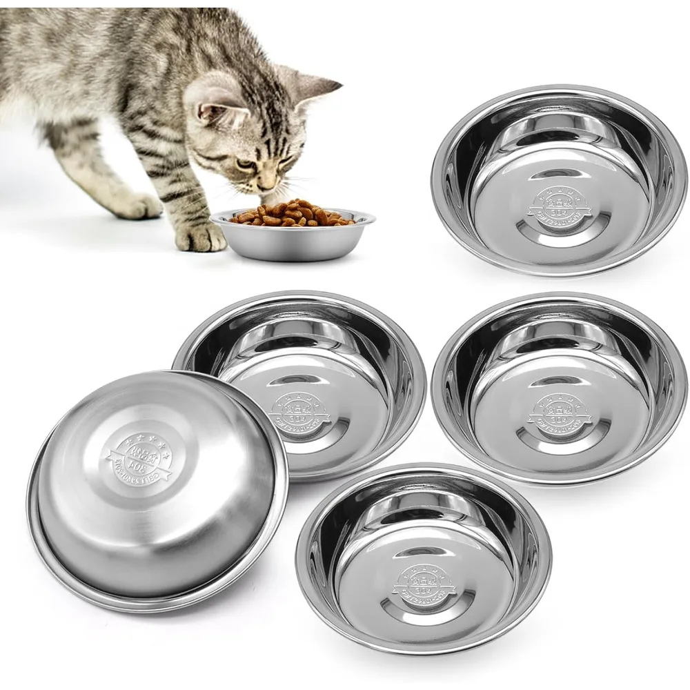 

Stainless Steel Cat Bowl-Shallow Wide Flat Cats Food Bowls,Metal Kitten Dishes Whisker Friendly Fatigue Relief,Replacement Basic Kitty Plates for Elevated Stand,Dishwasher Safe（Set of 5）