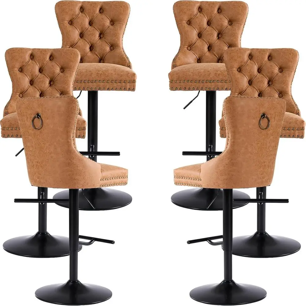 

Set of 6 Orange PU Leather Swivel Bar Stools with Upholstered Back, Adjustable Height for Kitchen Island or Restaurant Use