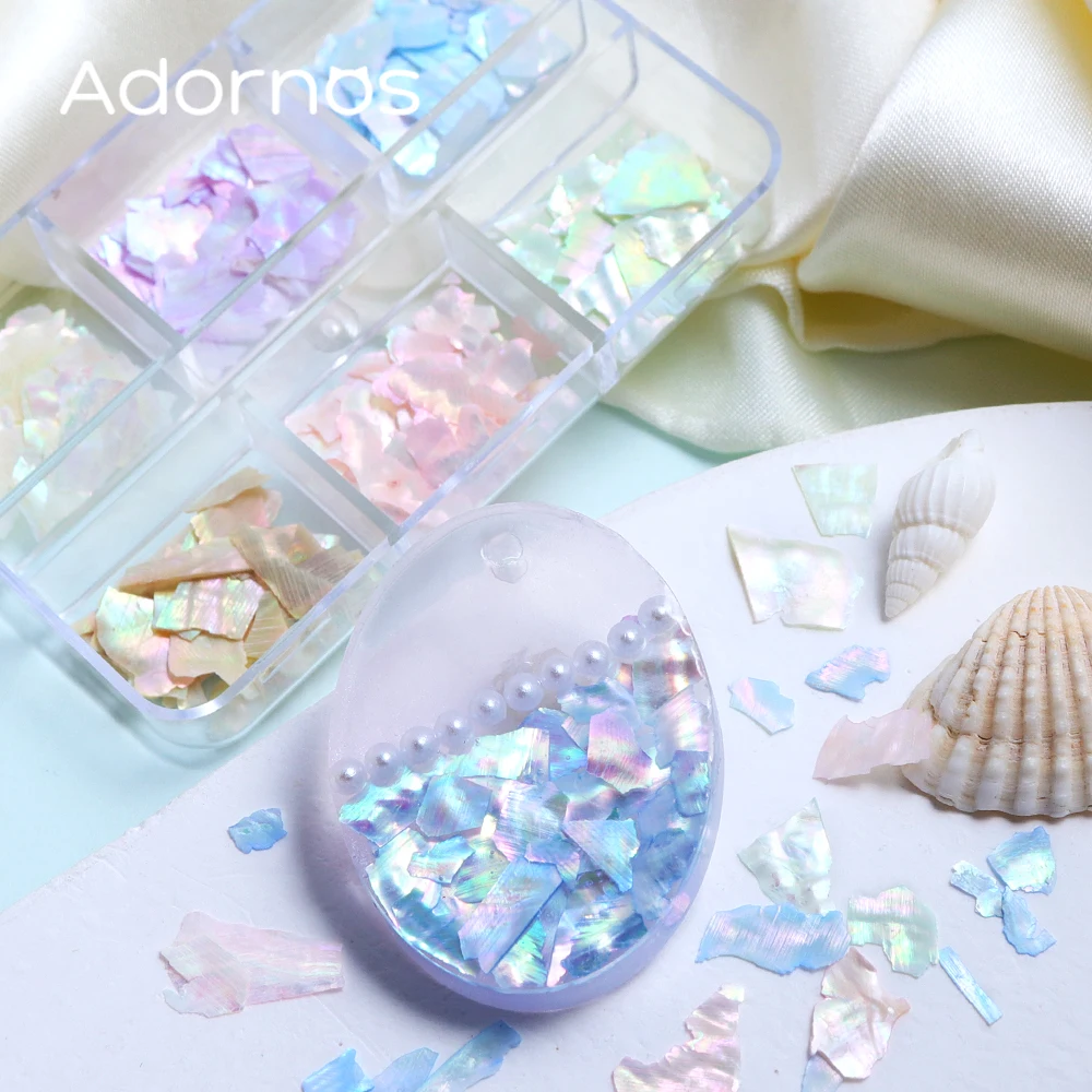 6 Grids Irregular Seashell Slices Epoxy Resin Filling Aurora Shell Fragments Summer Gifts Decoration DIY Keychains Crafts Making
