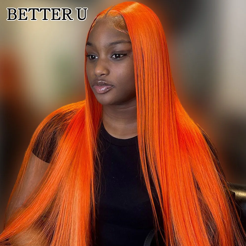 

13x4 Orange Transparent Lace Front Wig Human Hair Pre Plucked Brazilian Ginger Colored 5x5 Lace Closure Human Hair Wig For Women