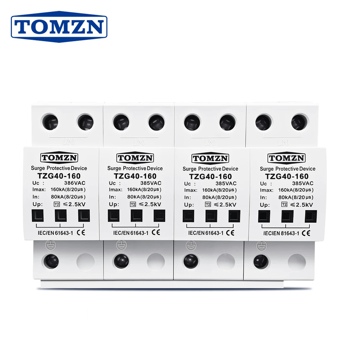 TOMZN 385V AC SPD 4P 120KA 160KA 200KA surge protective device High Current Din Rail T2 NEW