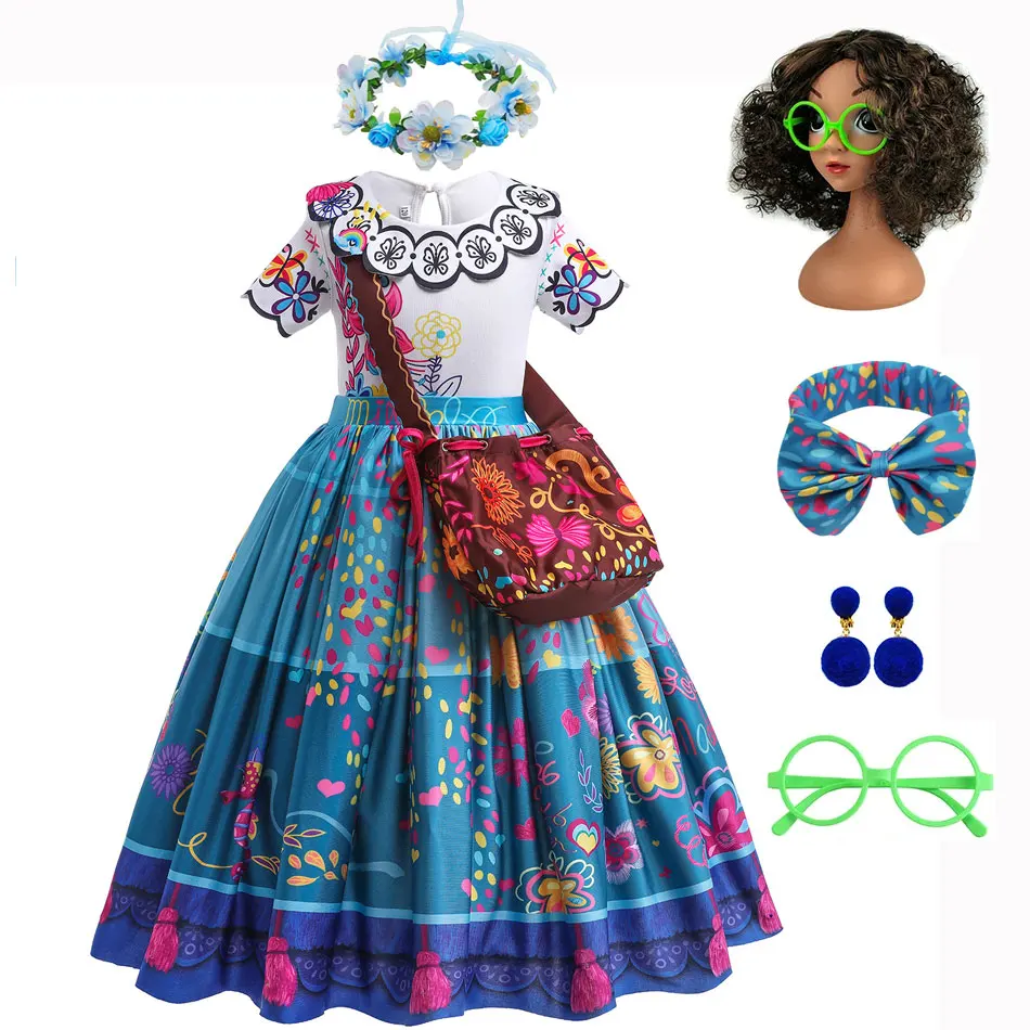 Girls Dress Up For Mirabel Kids Magic Halloween Encanto Disguise Dress Costume Party Dress With Accessories