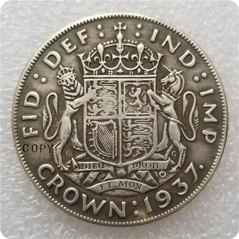 1937 United Kingdom 1 Crown - George VI (Coronation) Copy Coin Crypto Challenge Pocket Coins Christmas Gifts