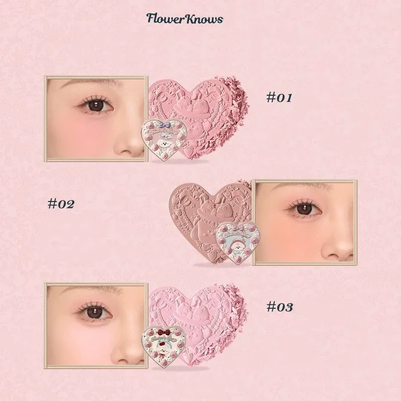 Flower Knows-Blush de veludo para maquiagem, maquiagem fofa, pó sem crueldade, rosto de forma, acabamento fosco, coleção