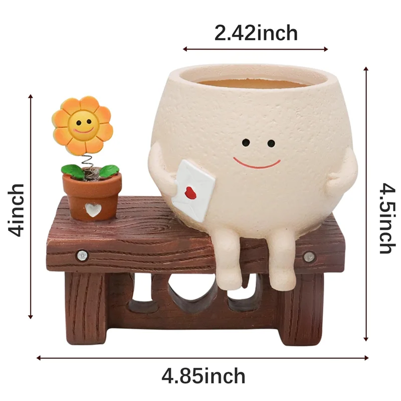 ABKS-Cute Smileyface Planter Pot, Sitting Sunflower Flower Pot, Resin Head Planter For Indoor Outdoor Funny Sit Chair Pots