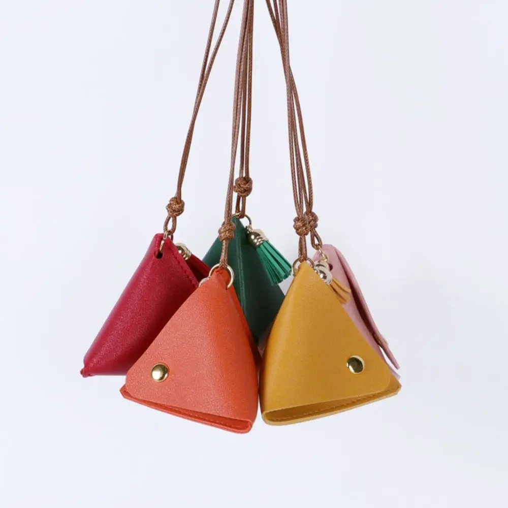 New Triangular Leather Coin Purse Portable Coin Change Storage Bag Snap Button Solid Color Wallet