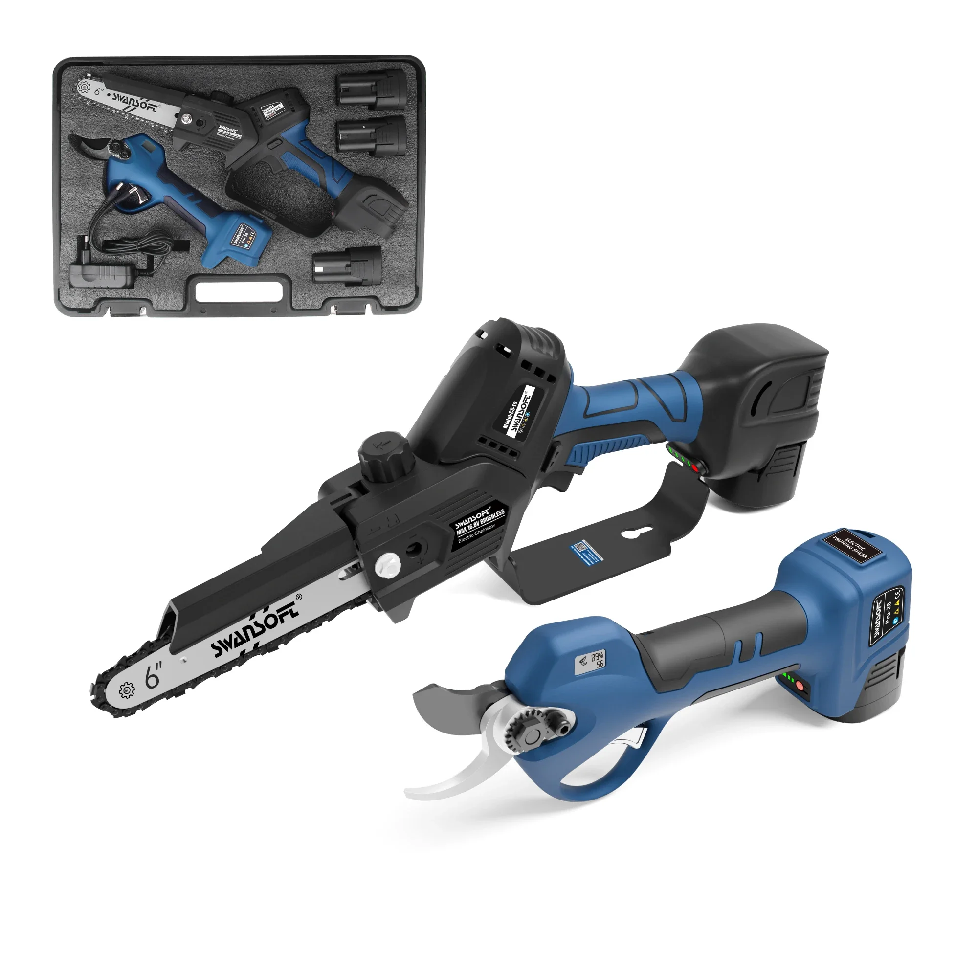 Chain Saw CS-1S and Pru28 Kit 28mm LED Screen Progressive Anti Shearing Hand SWANSOFTelectric Pruning Cutter Fruit Tree Pruning